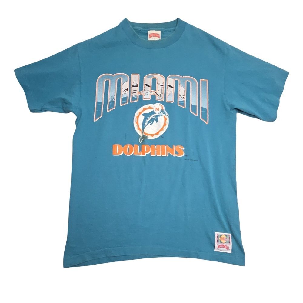 90s Vintage Miami Dolphins Single Stich Team Logo Tshirt Large NFL Football L2